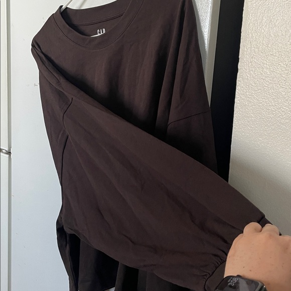 GAP Women’s XXL 100% Cotton Oversized Arm Crop Dark Brown Long Sleeve Top - Picture 11 of 11